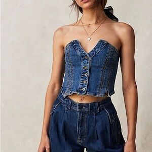 Free People Miray Denim Tube Top Corset Top